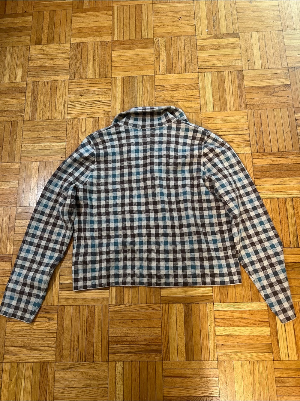 Fall Jacket! Rachel Zoe Teal and Chocolate Brown Plaid Cropped Blazer size XL - Picture 2 of 4